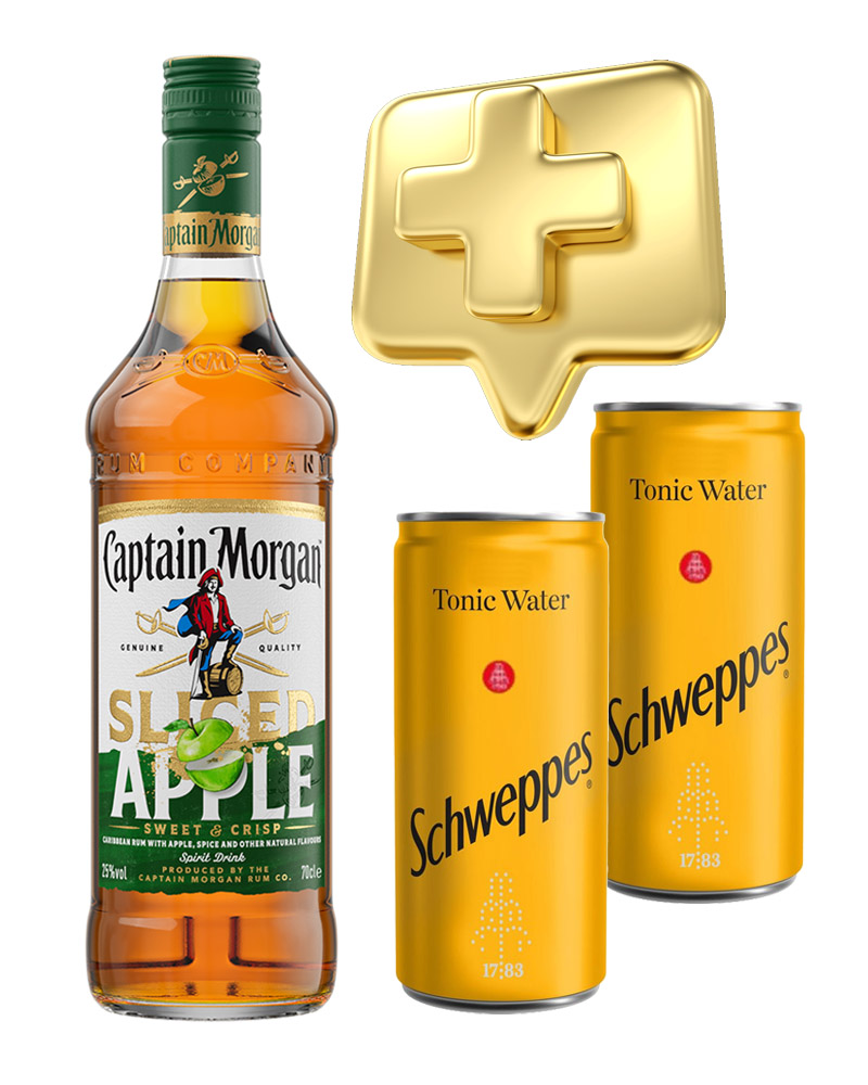 Ром Captain Morgan Sliced Apple 25% + Schweppes 2 pcs (0,7L) изображение 1